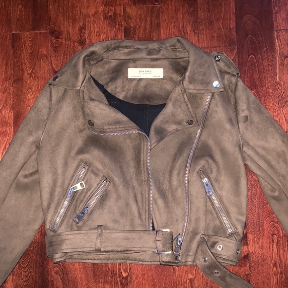 ZARA Basic Outerwear Collection - Suede Moto Jacket in Brown SIZE SMALL! - Picture 2 of 5
